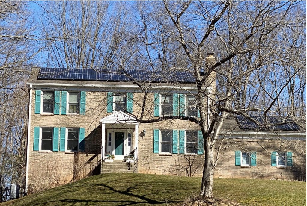 Suburban Home with solar panels on roof